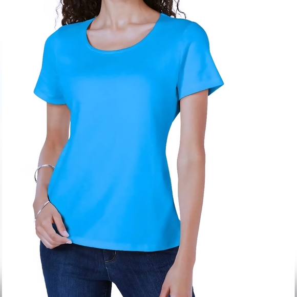 Karen Scott Fitted Blue Short Sleeve Tee - Picture 1 of 12